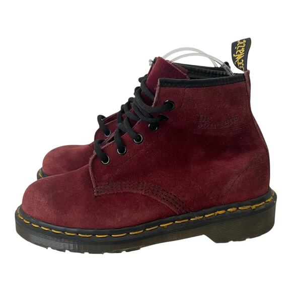 Vintage Dr. Martens Made In England Dark Red Suede Lace Up 6 Eye Boots Size 4 UK - Picture 1 of 13